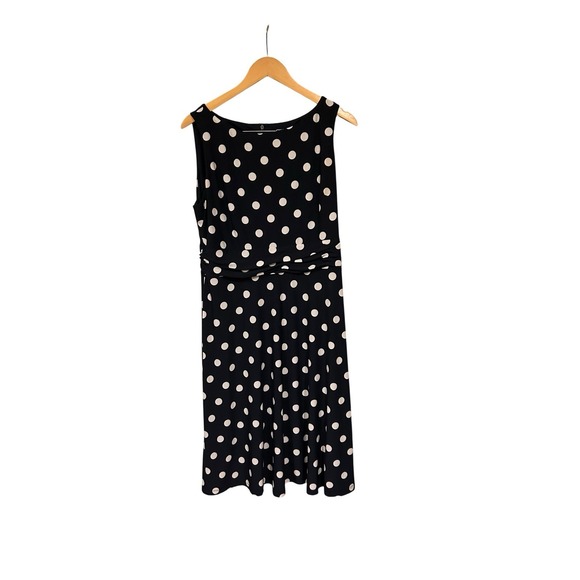 Chaps Sleeveless Fit & Flare Women's Dress Size XL Dark Navy and White Polka - Picture 1 of 3
